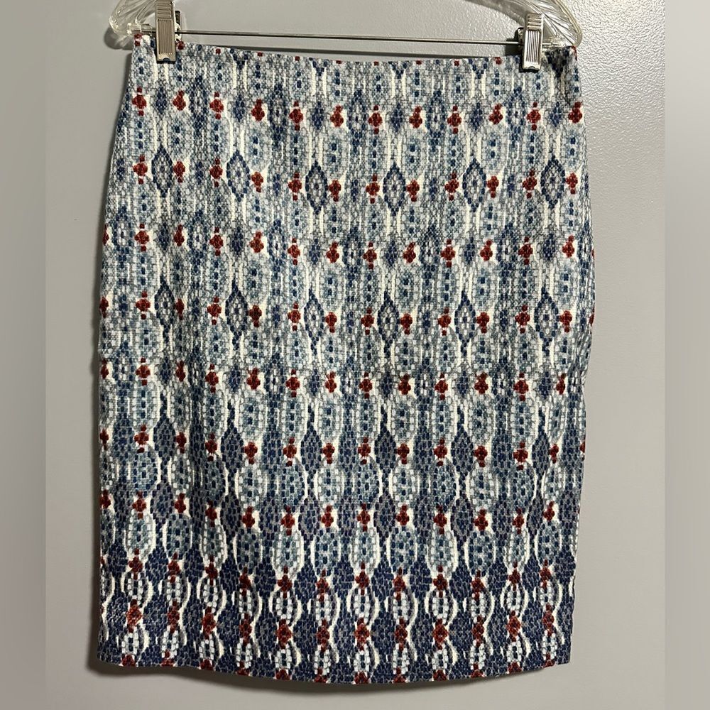 LOFT Blue and Red Patterned Skirt